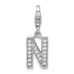 Amore La Vita Sterling Silver Rhodium-plated Polished CZ Letter N Initial Charm
